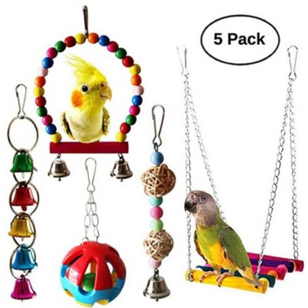 Bird Parrot Toys Play Set for Bird Cage - 5 Pieces