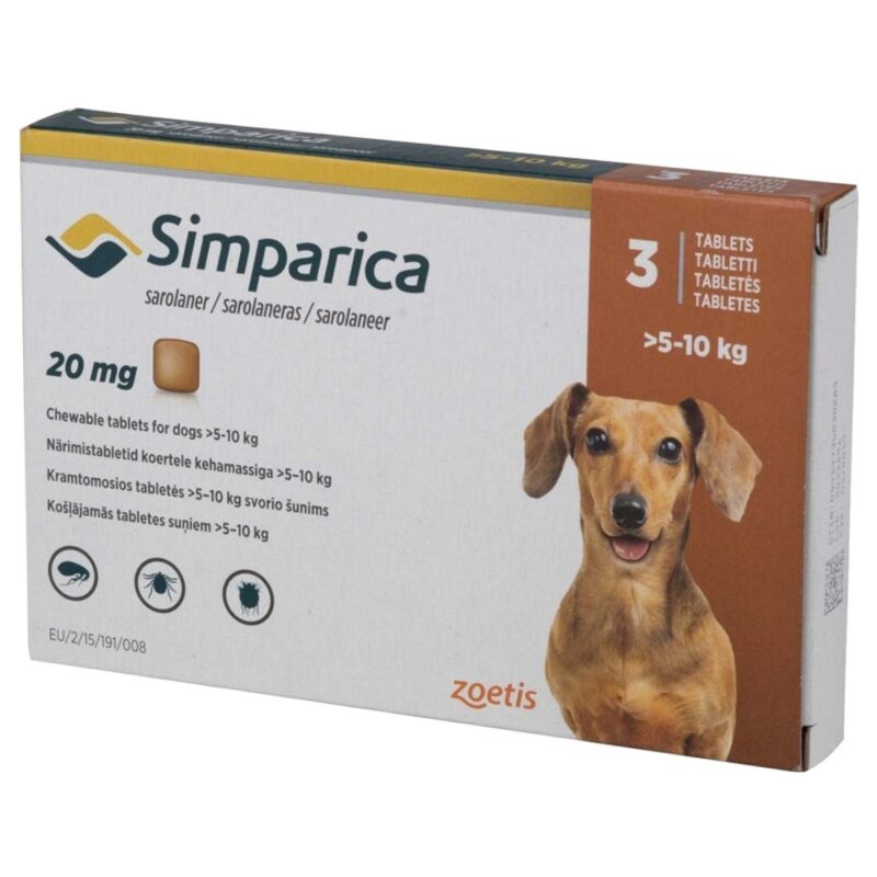 Simparica 20mg Chewable Tablets for Ticks & Fleas in Dogs 5Kg - 10Kg