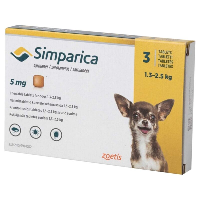 Simparica 5mg Chewable Tablets for Ticks & Fleas in Dogs 1.3Kg – 2.5Kg